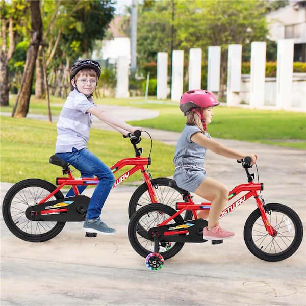 16 in. LED Lighted Kids Bike with Adjustable Seat Coaster Brake Training Wheels Red