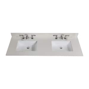 61 in. W Composite Stone Double Basin Vanity Top in Milano White with White Basins