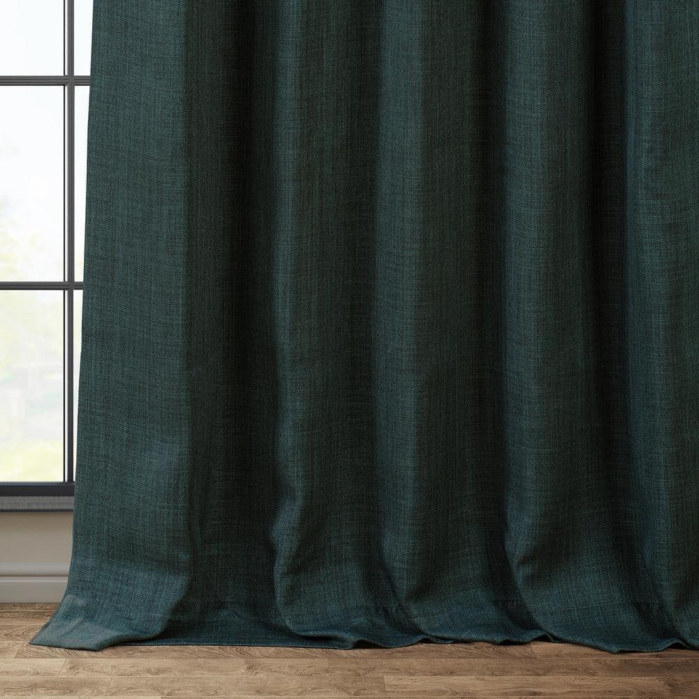 Focal Green Faux Linen Room Darkening Ground Length Drapes