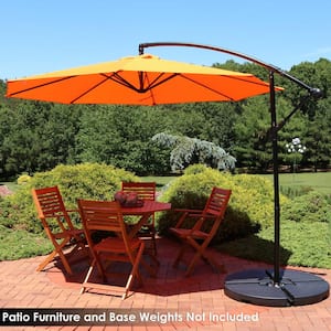 9.5 ft. Steel Cantilever Offset Outdoor Patio Umbrella with Crank in Tangerine