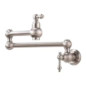 Brass Pot Filler, Wall Mount Commercial Pot Filler Faucet, Copper Kitchen Folding Faucet in Brushed Nickel