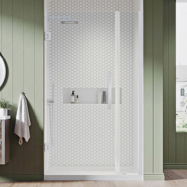 OVE Decors Tampa-Pro 32 in. L x 32 in. W x 75 in. H Alcove Shower Kit w/ Pivot Frameless Shower Door in Chrome and Shower Pan