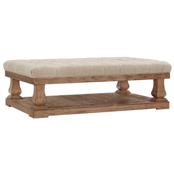 HomeSullivan Segovia 60 in. Oatmeal Large Rectangle Wood Coffee Table with Shelf