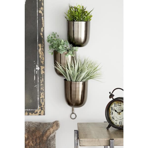 Litton Lane 25 in. H x 12 in. W Black Metal Contemporary Planter