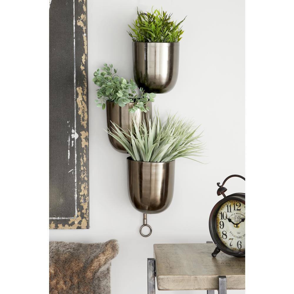 Set of 3 Metallic Silver Iron Hanging Wall Planters