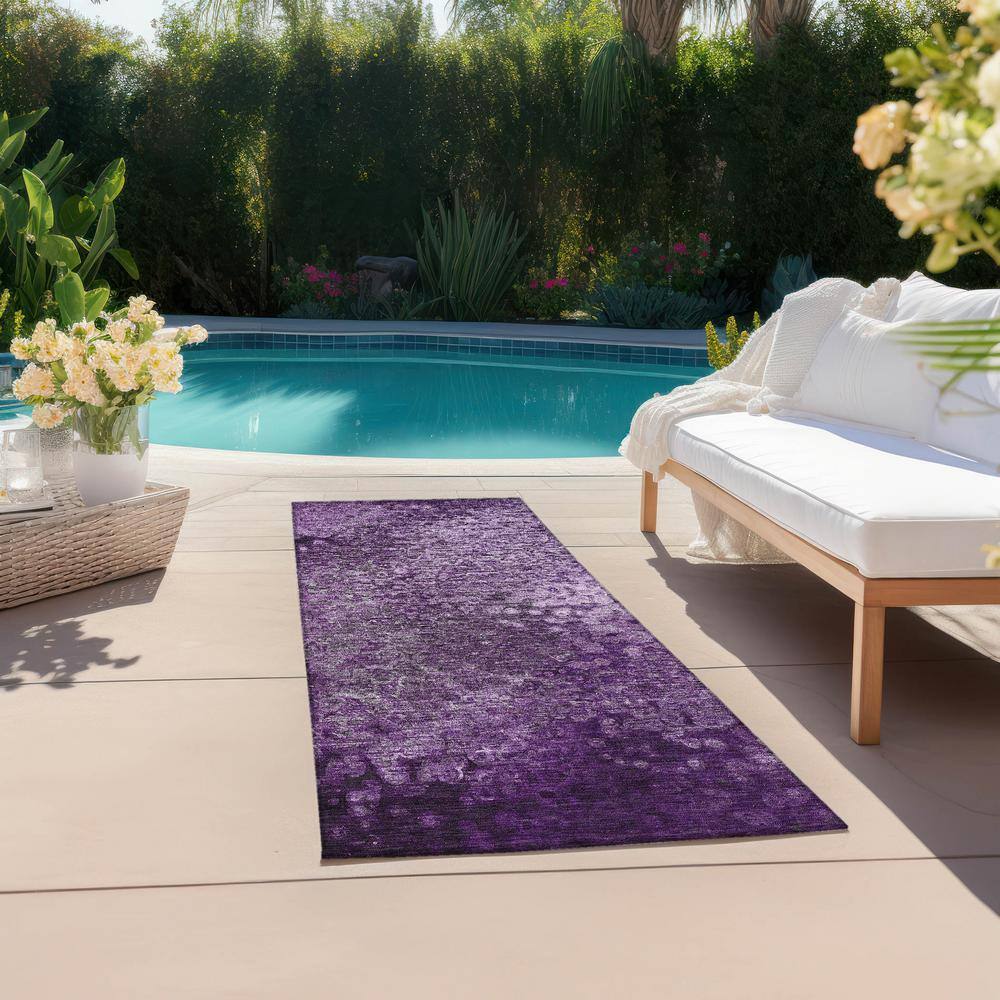 Purple Geometric Machine Washable Indoor/Outdoor Runner Rug