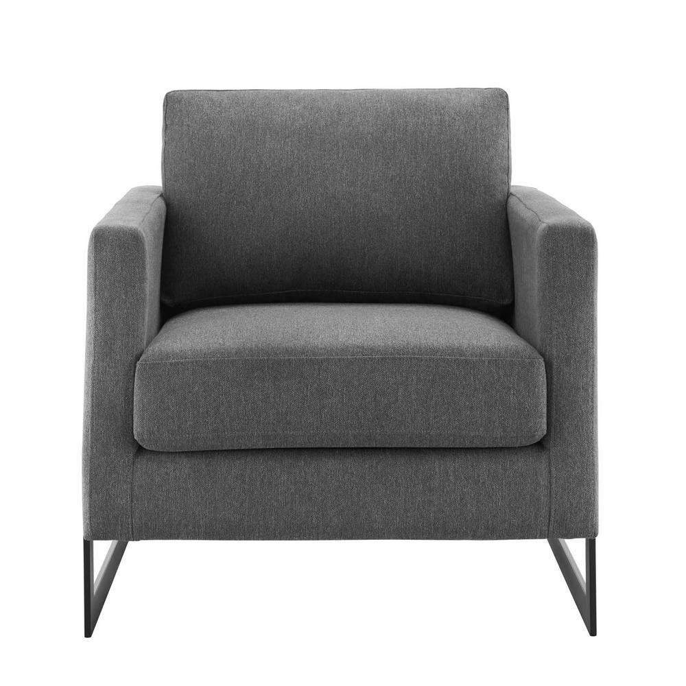 Deco Glam Matte Black Metal Accent Chair with Charcoal Upholstery