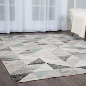 Patio Sofia Holly Gray/Blue 8 ft. x 10 ft. Geometric Indoor/Outdoor Area Rug