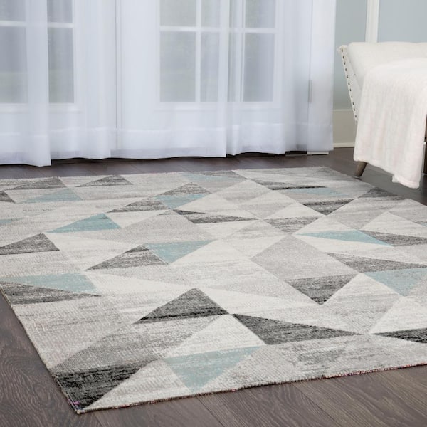 Patio Sofia Holly Gray/Blue 5 ft. x 7 ft. Geometric Indoor/Outdoor Area Rug