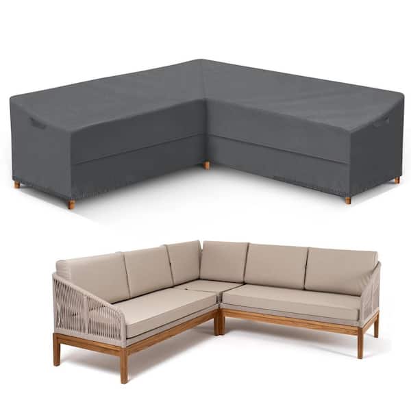 Unbranded Outdoor Section Sofa Cover Waterproof V-shaped Patio Furniture Set for Deck, Lawn And Backyard, 100 in. x 100 in. Grey