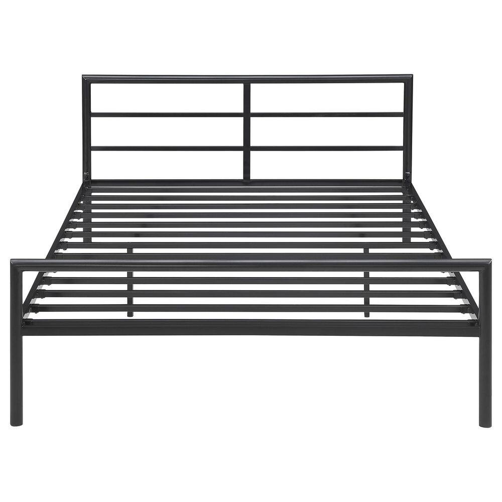 Contemporary Full Metal Bed Frame with Slatted Headboard in Gunmetal