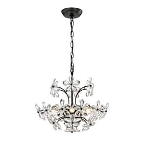 Kay 17.7 in. Dia 6-Lights Antique Black Daisy Flower Crystal Chandelier