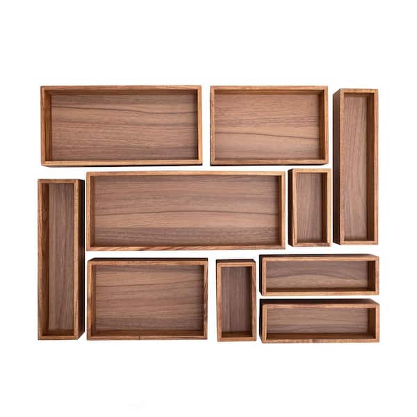 Seville Classics 10-Piece Acacia Wood Pantry Storage Organizer Box