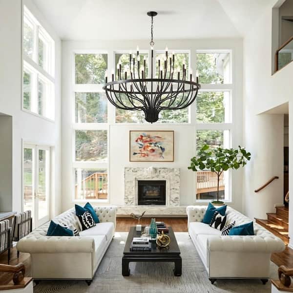chandelierデスク Jushua 36-Light Black Chandelier Industrial Iron Candle Chandelier