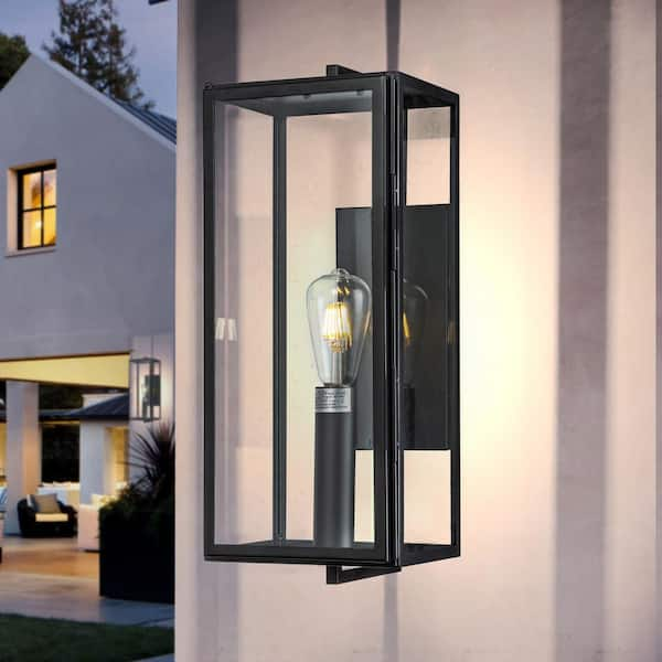 ALOA DECOR 1-Light H20 in. Matte Black Outdoor Wall Lantern with ...