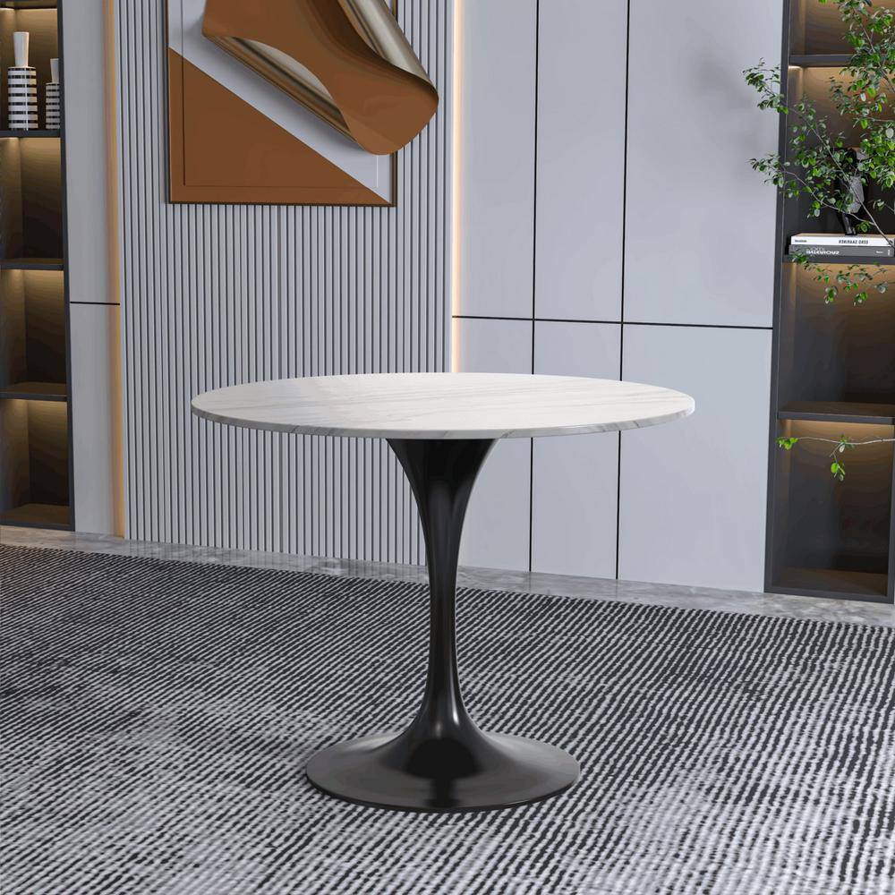 Verve 36" Round Sintered Stone Table with Black Steel Base