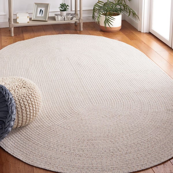 Braided Ivory/Light Gray 6 ft. x 9 ft. Machine Washable Concentric Woven Oval Area Rug
