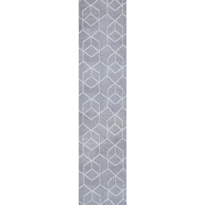 Tumbling Blocks Light Gray/White 2 ft. x 8 ft. Modern Geometric Area Rug