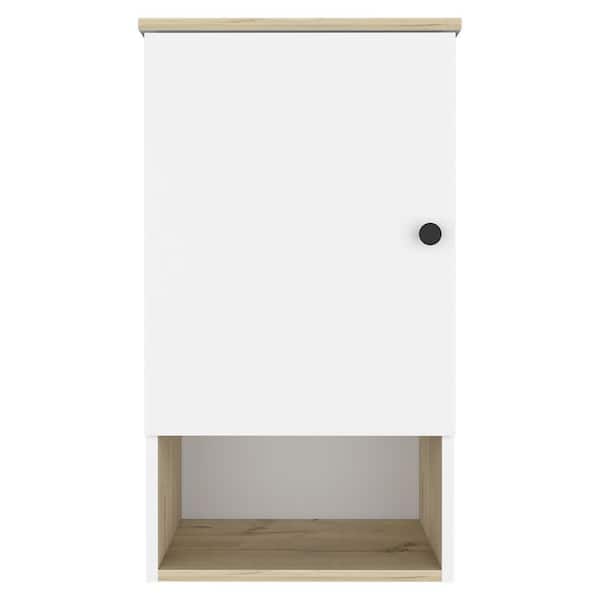 cadeninc 16.2 in. Light Oak and White Rectangle Bathroom Wall Cabinet with 1-Shelf