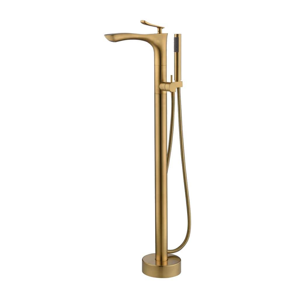 Kayla Brushed Gold Freestanding Tub Filler with Handshower