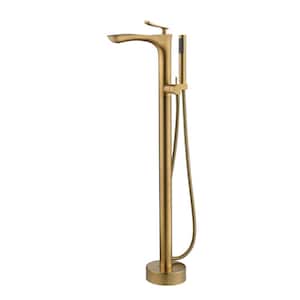 Kayla Single-Handle Freestanding Tub Faucet with Hand Shower in Brushed Gold
