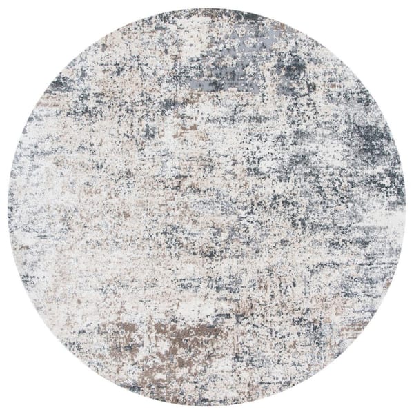 SAFAVIEH Aston Ivory/Gray Doormat 3 ft. x 3 ft. Distressed Abstract Round Area Rug
