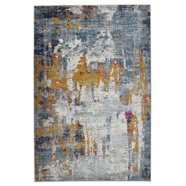 8 ft. x 11 ft. Blue Orange And Gray Area Rug