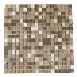 Crystal Stone Amber Grain Brown Square Mosaic 12 in. x 12 in. Glass and Stone Wall and Pool Tile (19.4 sq. ft./Case)