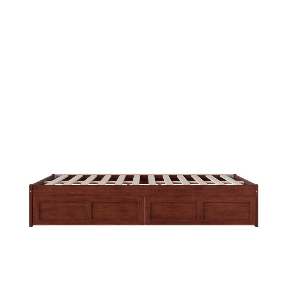 Walnut Full Platform Bed with USB Charger and Storage Drawers