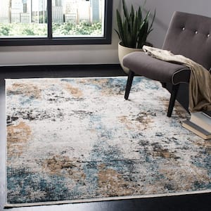 Shivan Ivory/Gray 5 ft. x 8 ft. Distressed Geometric Area Rug