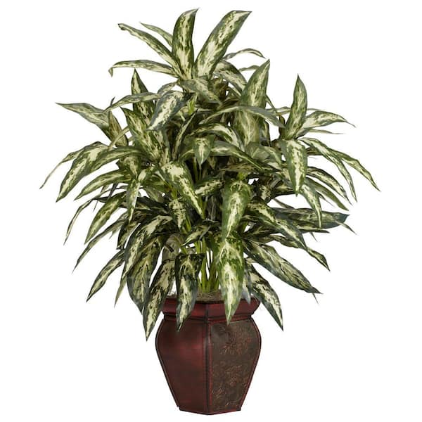 Nearly Natural 30 in. Artificial H Green Aglonema with Decortaive Vase Silk Plant