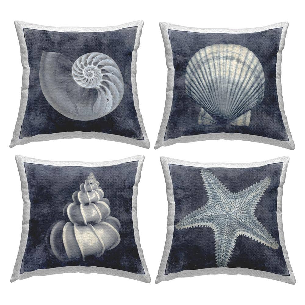 Nautical Distressed Seashells and Starfish Blue White Blue Square Outdoor Throw Pillow 4-Pack price history on PriceWatchPro