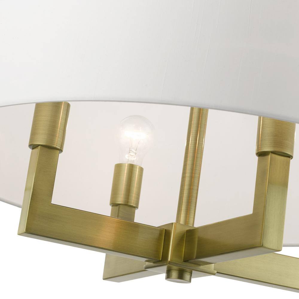 Antique Brass Cresthaven 4-Light Chandelier with Off-White Shade