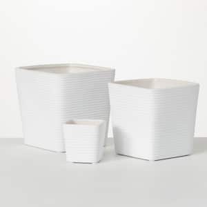 6", 5.5", and 3" Ribbed White Square Ceramic Planters (Set of 3)