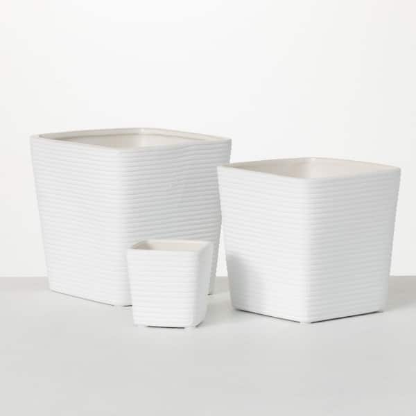 SULLIVANS 6", 5.5", and 3" Ribbed White Square Ceramic Planters (Set of 3)