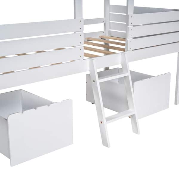 ANBAZAR White Modern Twin Size Low Loft Bed with Slide, Wood Kids Loft Bed  Frame with Ladder and Rails, No Box Spring Needed 01736ANNA-K - The Home  Depot