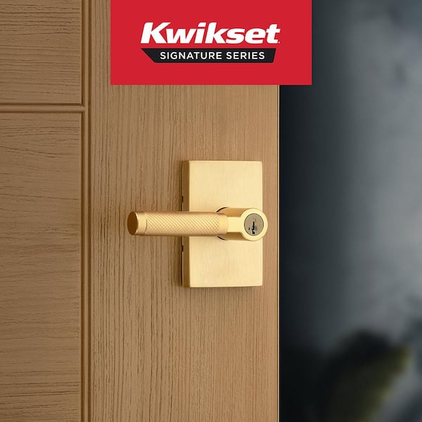 Kwikset Prava Satin Brass Keyed Entry Door Handle featuring