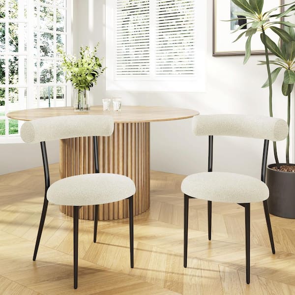 Unbranded Black Metal Outdoor Dining Chair with White Cushions, (Set of 2)