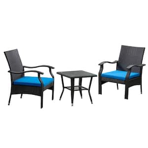 Whylie 3-Pieces Wicker Chat Set, Blue