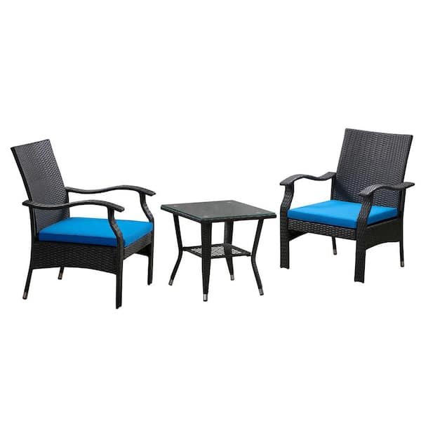 Unbranded Whylie 3-Pieces Wicker Chat Set, Blue