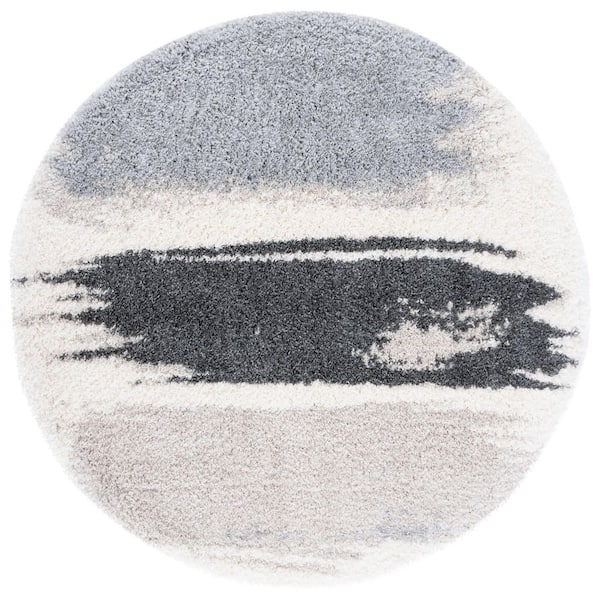 Fontana Shag 5 ft. x 5 ft. Gray/Ivory Abstract Monochrome Round Area Rug