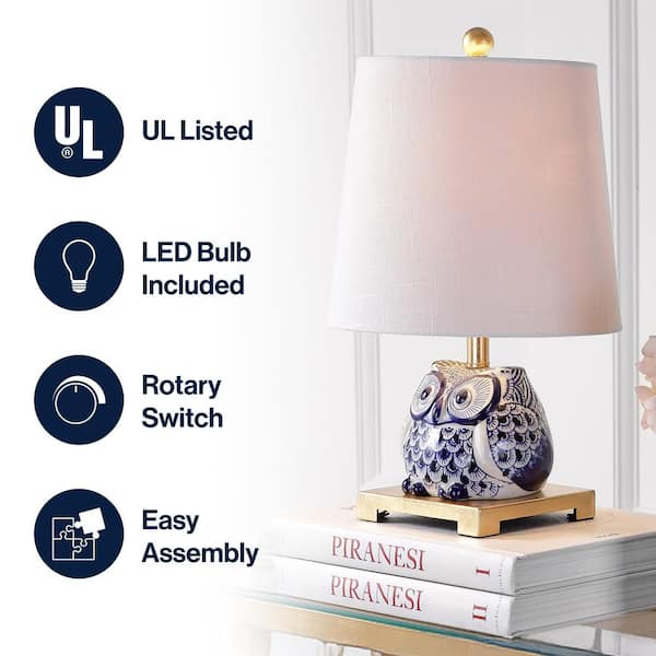 JONATHAN Y Justina 16 in. Blue/White Ceramic Mini Table Lamp