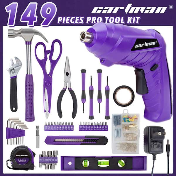 Laybus 149-Piece Purple Tool Set with Purple Cordless Screwdriver