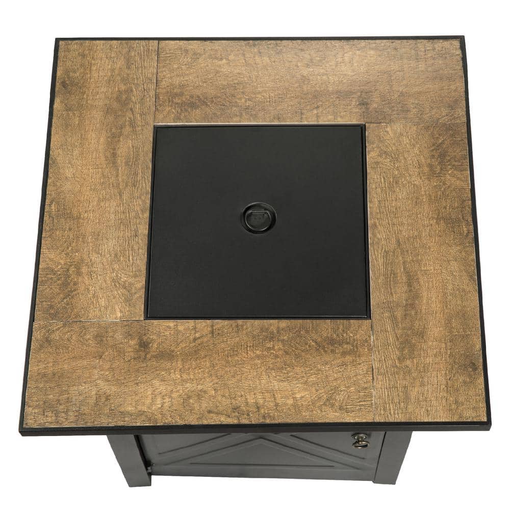 Black Steel Square Propane Fire Pit Table with Ceramic Top