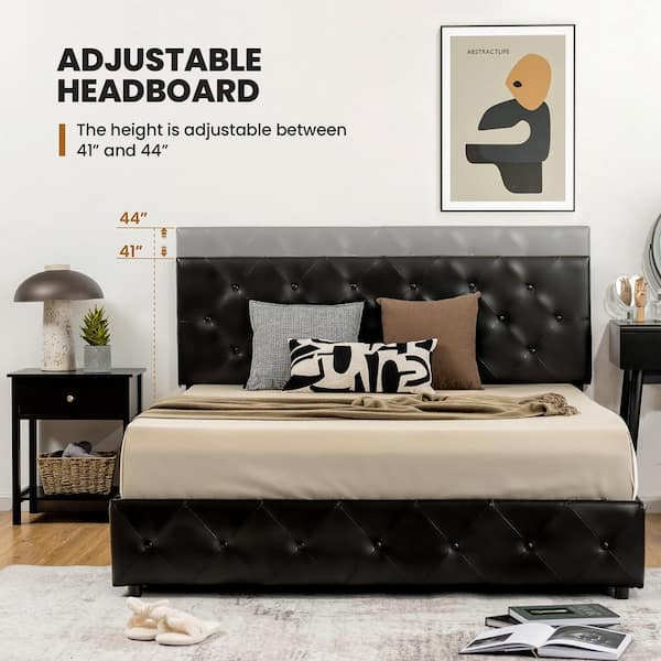 Full Leather Upholstered Platform Bed with 4 Drawers