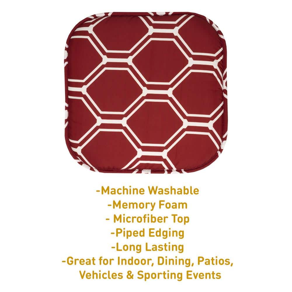 Mirage Wine and White Memory Foam Hexagonal Chair Pads, 16" x 16", 6 Pack