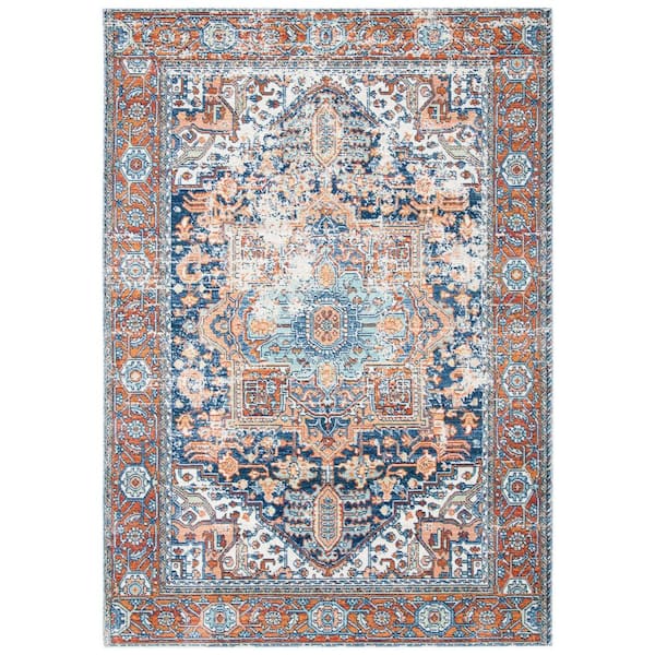 Aria 5 ft. x 8 ft. Navy/Rust Garden Medallion Area Rug