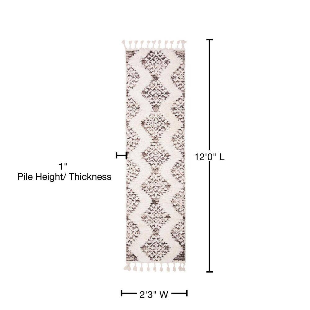 Moroccan Tassel Shag MTS652 Power Loomed Indoor Runner Rug - Ivory/Brown - 2'3"x12' - Safavieh