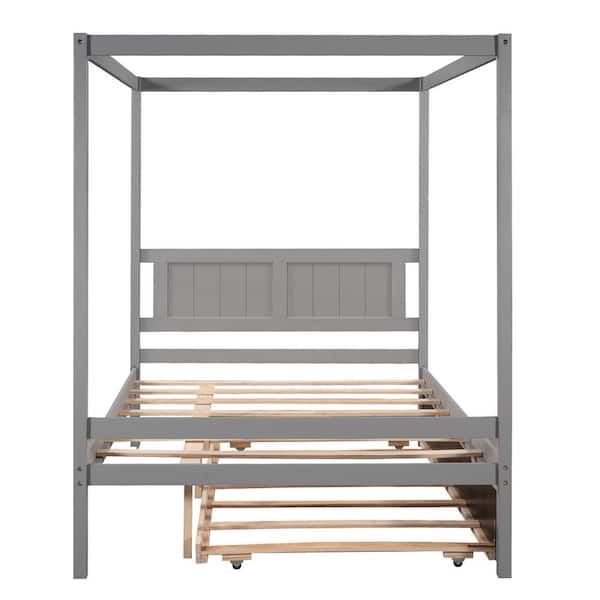 79.50 in. W Gray Full Size Canopy Platform Bed with Trundle with Slat Support Leg
