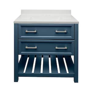 Milan 31 in. W x 22 in. D x 36 in. H Bath Vanity in Navy Blue with Cultured Marble Vanity Top in White with Backsplash